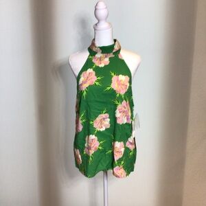 CeCe Green Floral Halter Tank Top